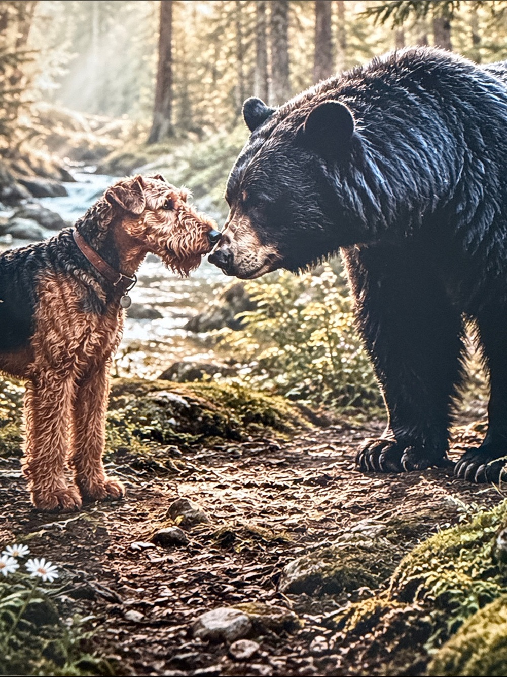 Airedale Terrier & Black Bear Forest Art Print 8x10